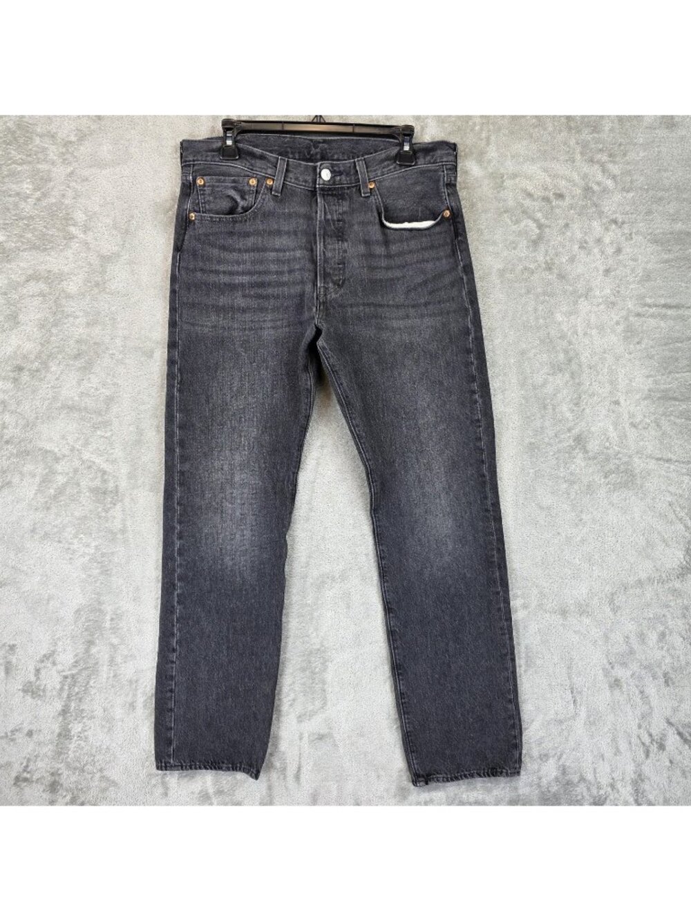 Levis Premium 501 Jeans Mens 33x31 Gray Charcoal Wash Button Fly Straight Denim